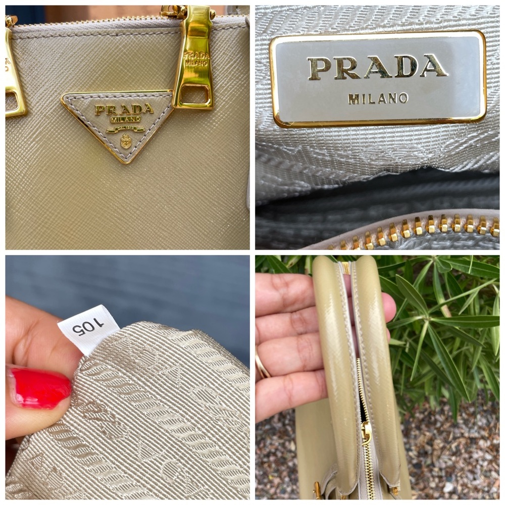 Auth PRADA  Beige Saffiano Patent Leather Large Promenade Satchel - Picture 16 of 17